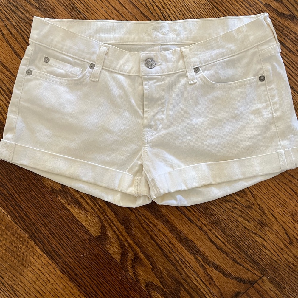 7 For All Mankind White denim cuffed shorts